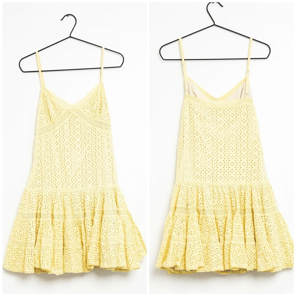 Needle And Thread Needle Work Floral Eyelet Mini Dress in Yellow